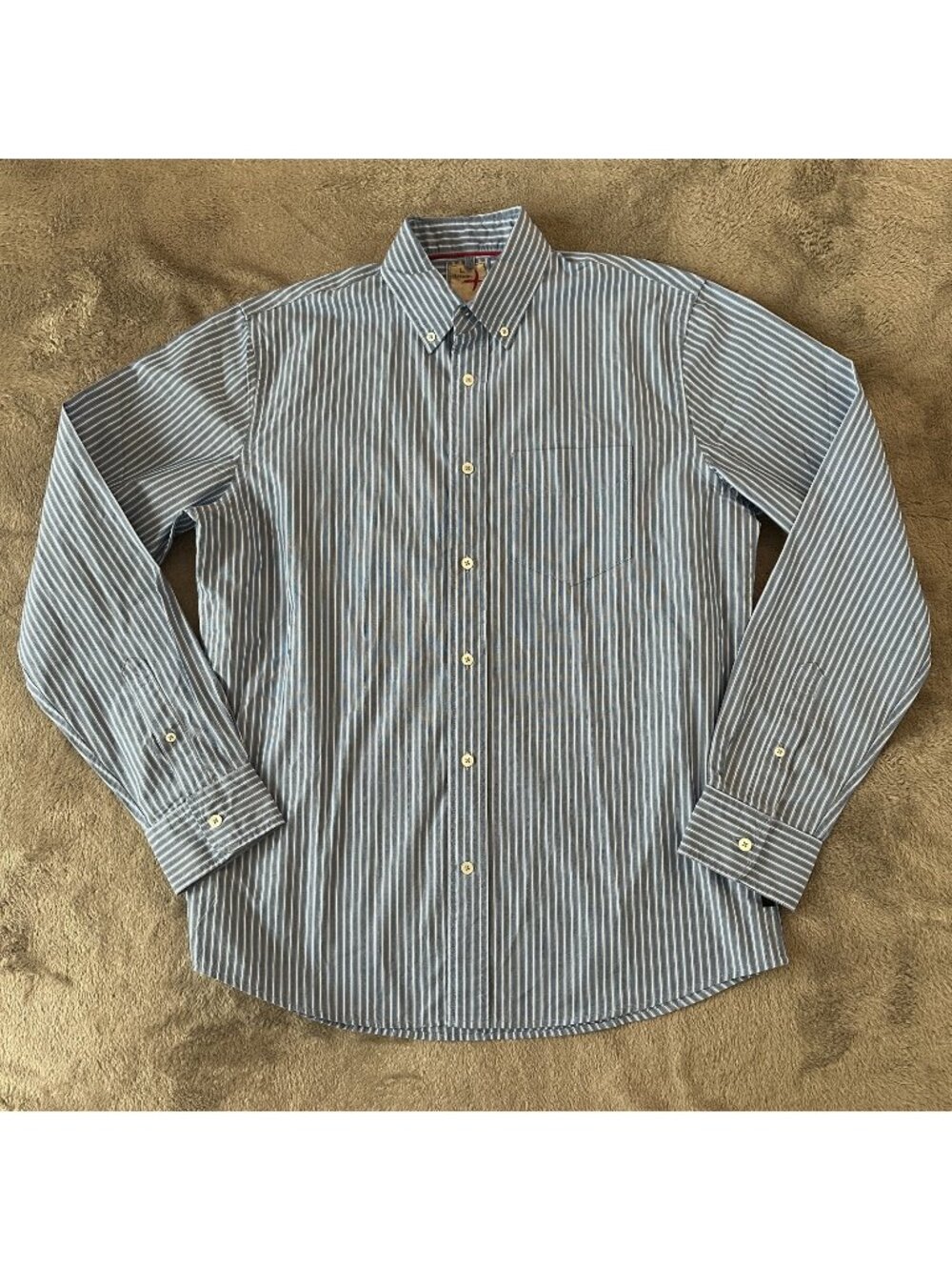 Relwen Long Sleeve Blue Striped Button Down Shirt Men's LARGE 100% Cotton